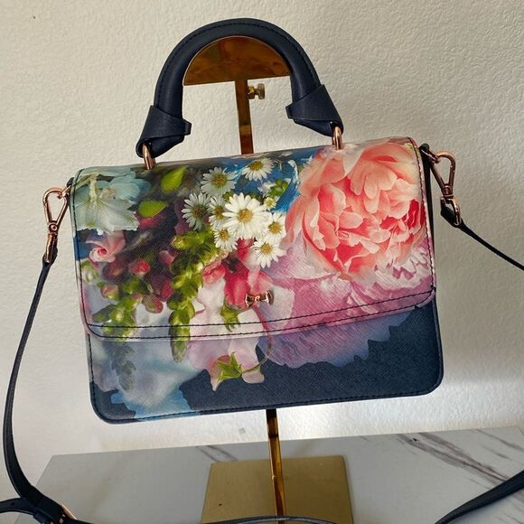 Ted Baker Navy Blue Floral Crossbody Handbag - Picture 2 of 8